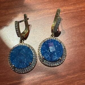 Elegant Blue and Gold Dangling Earrings Vintage style